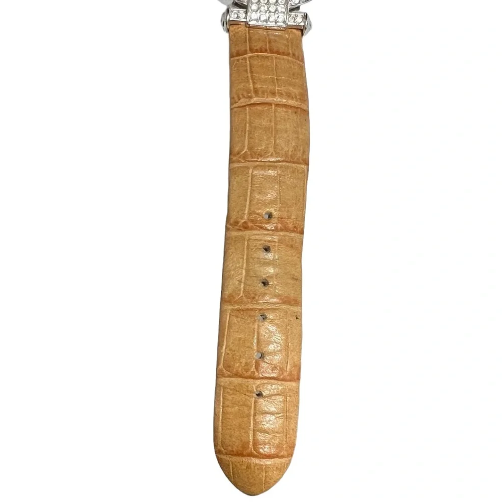 P. PEUGEOT YELLOW FACE & CROCODILE STAMPED BAND WITH CRYSTAL BEZEL WATCH